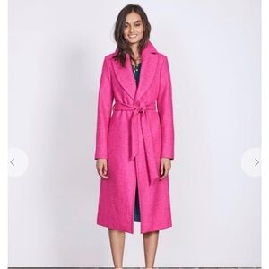 Boden Hot Pink Long Belted Wool Coat